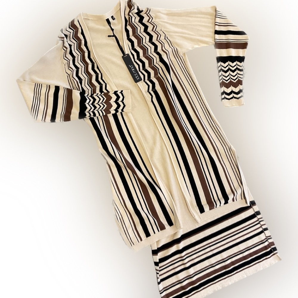 Striped hi- low cardigan